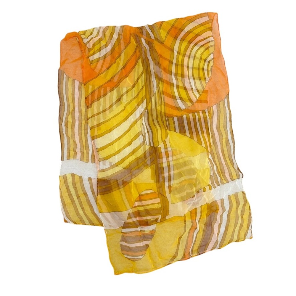 Vintage 60s 70s Retro Abstract Stripe Silk Scarf Orange Yellow Silk Headscarf